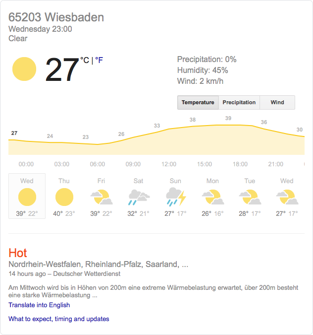 Weather forecast for the German city of Wiesbaden – Europe's Heatwaves